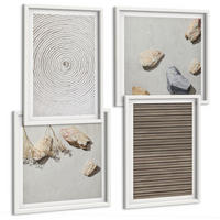 BILDER SET 4er Set - 50x50 cm & 40x60 cm Weißer Rahmen - Natürliche Texturen Holz Steine - Weiß, Kunststoff (50/50cm) - TULUP