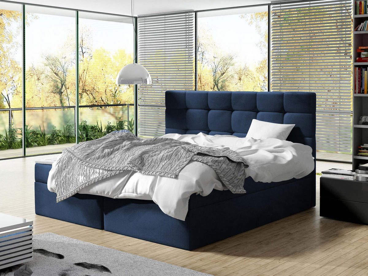 BOXBETT Luanda - H3 - Blau, Holzwerkstoff/Textil (140/200cm) - MIRJAN24