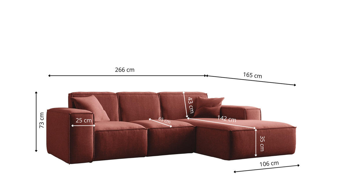 ECKSOFA L-Form Siena Stoff Maloy Kirsche Rechts - Kirschrot, Holz (266/165cm) - Kaiser Möbel