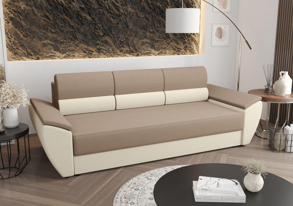 SOFA REBI BIS mit Schlaffunktion RAINBOW 05+16 mit Stauraum - Beige, Textil (80/78/240cm) - Bedante