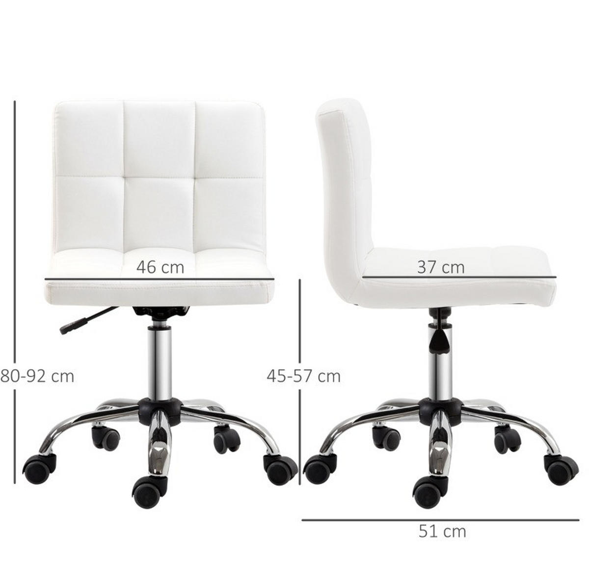 DREHSTUHL, Sitzhöhe 45–57 cm, weißes Bonded Leather, verzinktes Stahlgestell, ohne Armlehnen, 51/46/92 cm,Weiß - Weiß, Kunststoff (46/92/51cm) - Redom