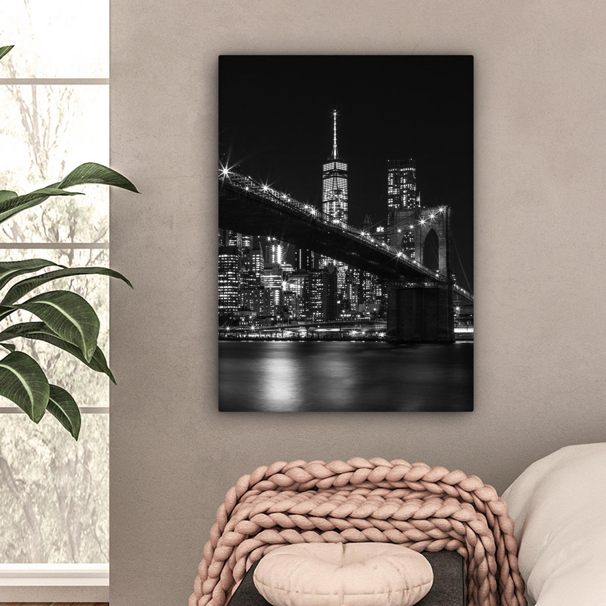 LEINWANDBILD New York - Brooklyn - Brücke 60x80 cm - Schwarz, Textil (60/80cm) - MuchoWow