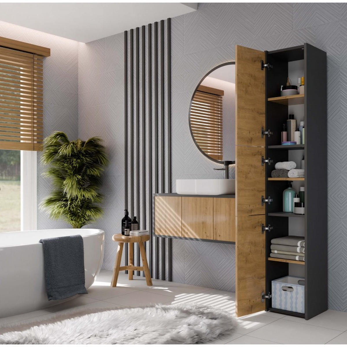 SKRIŇA kúpeľňová - antracitová, kompozitné drevo (30/170/30cm) - RAUMHIRSCH FURNITURE