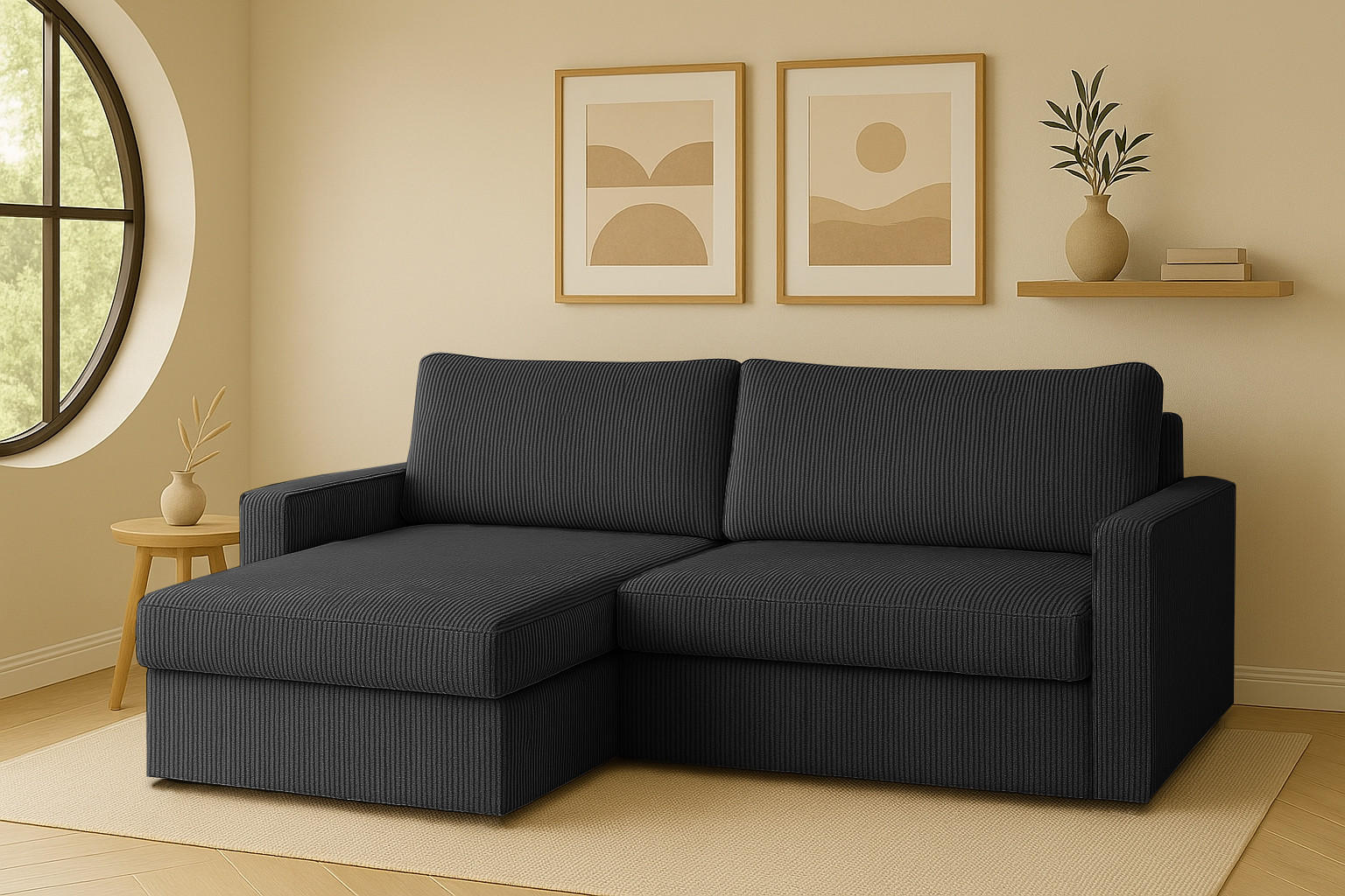 ECKSOFA Mit Schlaffunktion Und Bettzeugablage LUBEKA Stoff Poso Graphit Links - Anthrazit, Holz/Textil (140/147cm) - Kaiser Möbel