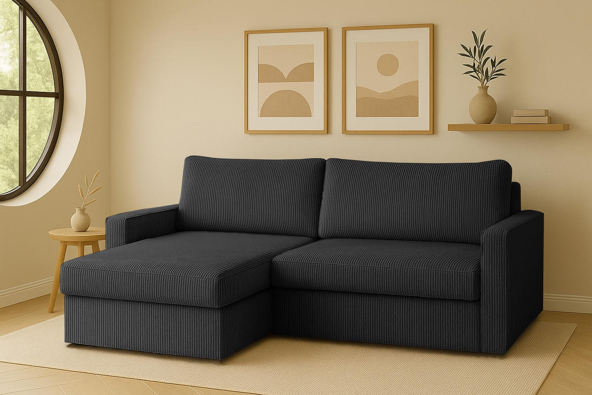 ECKSOFA Mit Schlaffunktion Und Bettzeugablage LUBEKA Stoff Poso Graphit Links - Anthrazit, Holz/Textil (140/147cm) - Kaiser Möbel