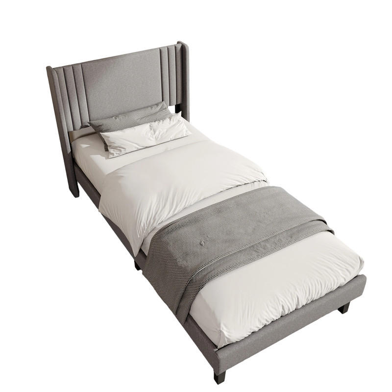 POLSTERBETT 90/200 cm grau mit Kopfteil und Stauraum - Grau, Holz - SHOPENTRA