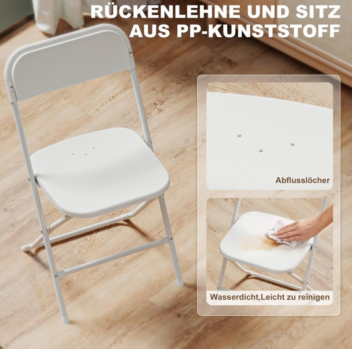 KLAPPSTÜHLE faltbar 6er-Set Kunststoff Weiß - Weiß, Metall (45/79.5/49cm) - Meubliv