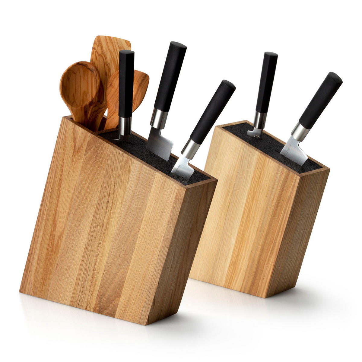 MESSERBLOCK, schräg stehend, mit Utensilienbehälter, Eichenholz - Braun, Holz (9/31/34cm) - Continenta