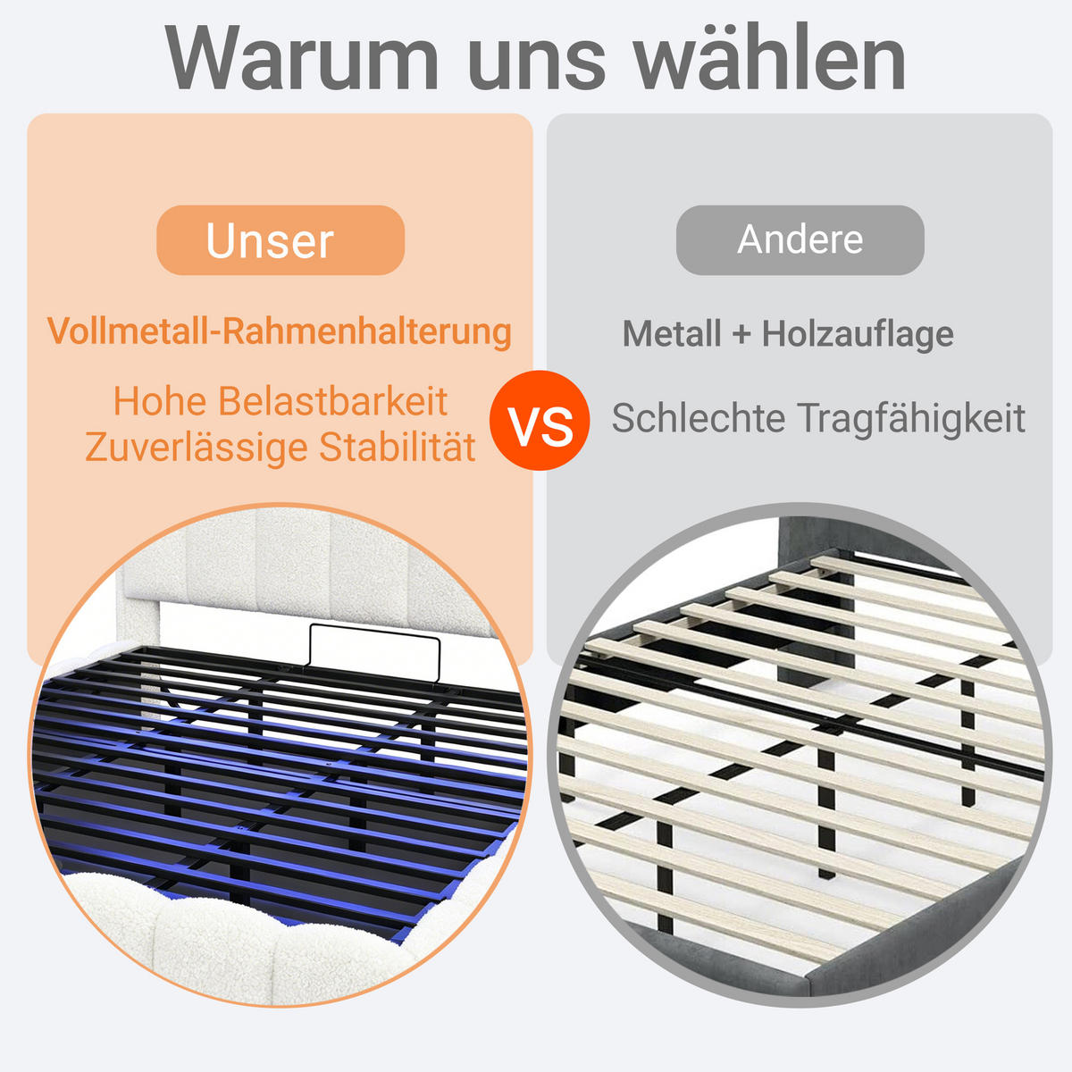 POLSTERBETT 180/200 cm in Weiß mit Bettkasten, LED, USB und Steckdose aus Boucle - Weiß, Textil/Metall (180/200cm) - STILVORA