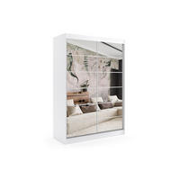 KLEIDERSCHRANK mit Spiegel-Schiebetüren und Aluminium-Leisten, LED-Beleuchtung - FLORA - 150 cm Weiß - Weiß, Holzwerkstoff (150/216/61cm) - ALTDECOR