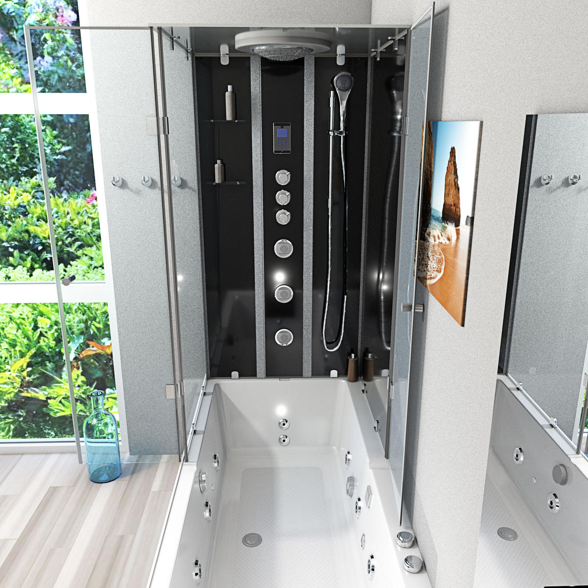 WHIRLPOOL Dusche Kombination K05-R33-WP-EC 90x180 cm - Schwarz, Glas/Kunststoff (180/225/90cm) - AcquaVapore by Sandra Jentho