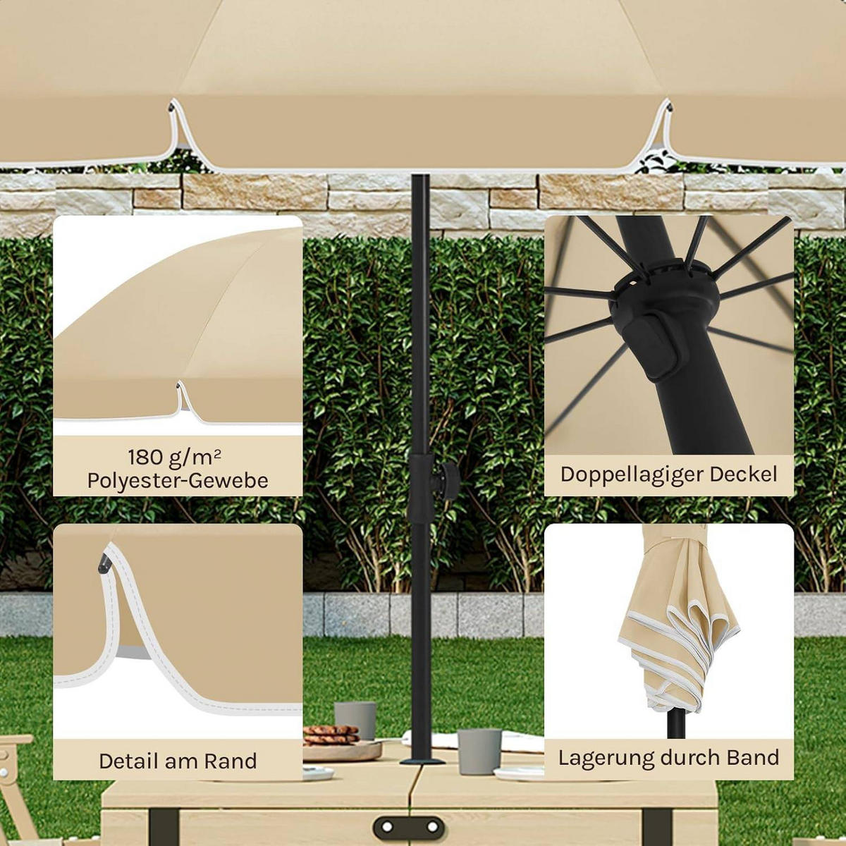 SONNENSCHIRM, Balkonschirm Strandschirm UV-beständig wasserdicht - Taupe, Metall (155/155cm) - Woltu