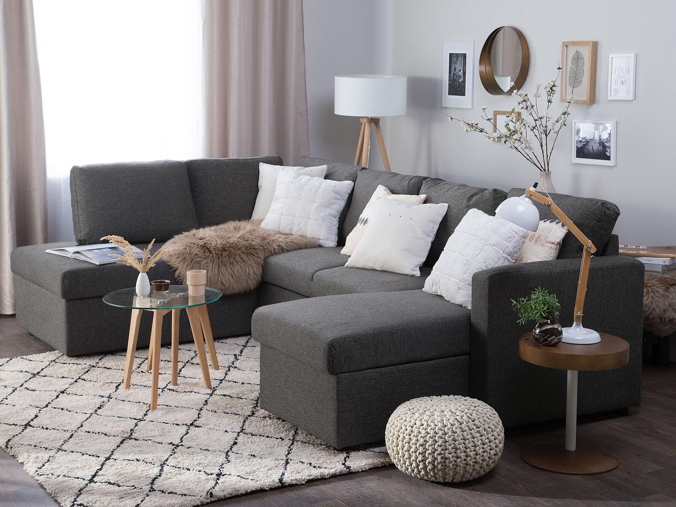SCHLAFSOFA U-förmig Polsterbezug Dunkelgrau Karrabo - Dunkelgrau, Textil (285/90/185cm) - Beliani