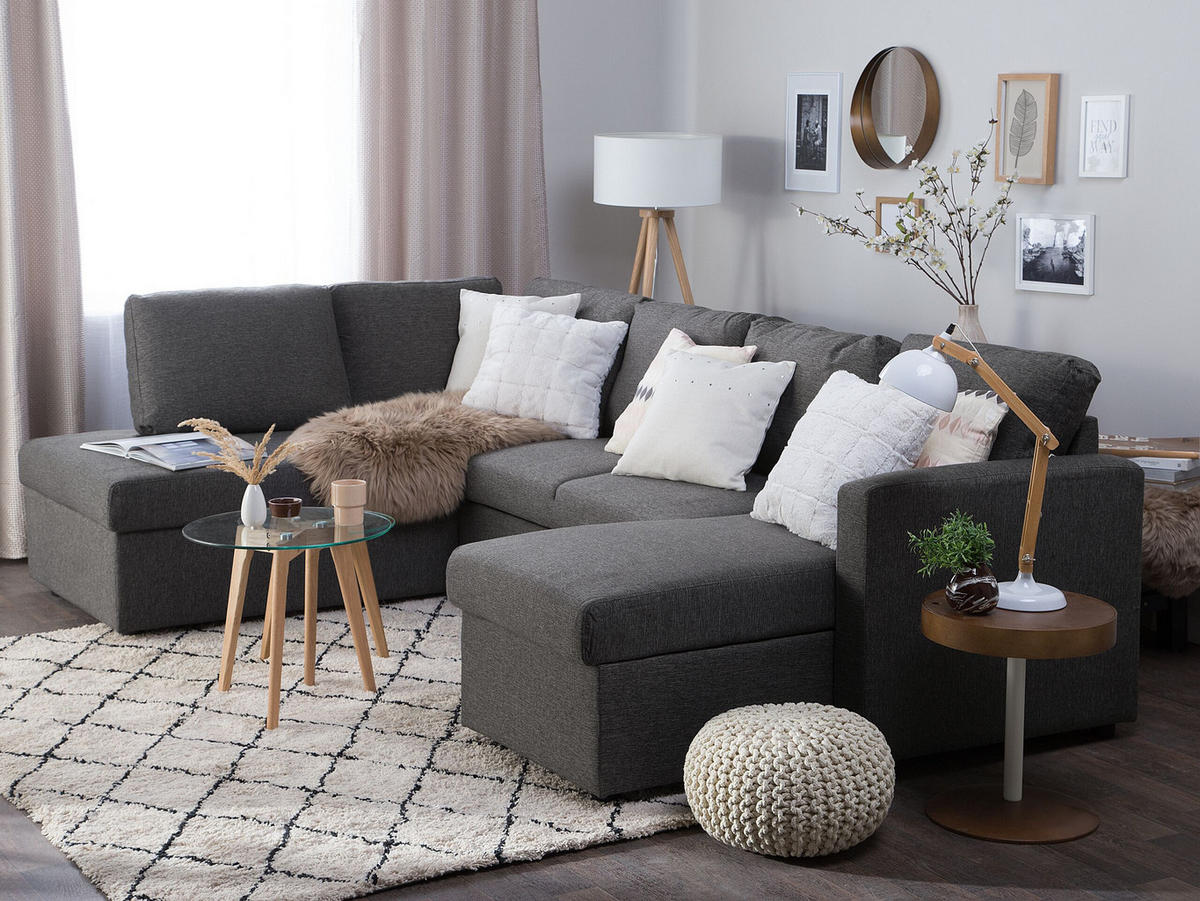 SCHLAFSOFA U-förmig Polsterbezug Dunkelgrau Karrabo - Dunkelgrau, Textil (285/90/185cm) - Beliani