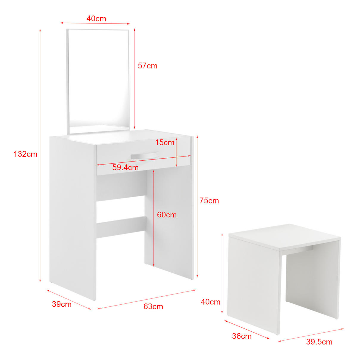 SCHMINKTISCH Reykjavik - Weiß, Holzwerkstoff (63/132/39cm) - [en.casa]