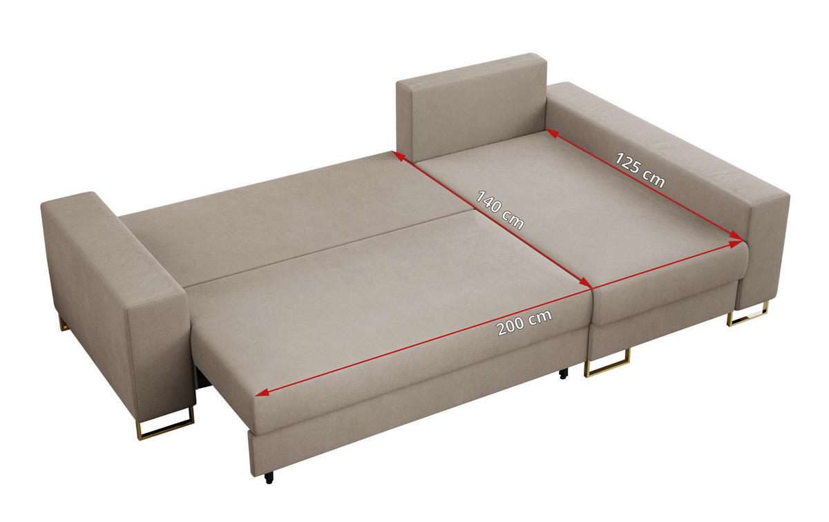 ECKSOFA Dorian Velvet Beige - Beige/Goldfarben, Textil/Metall (242/138cm) - MKS