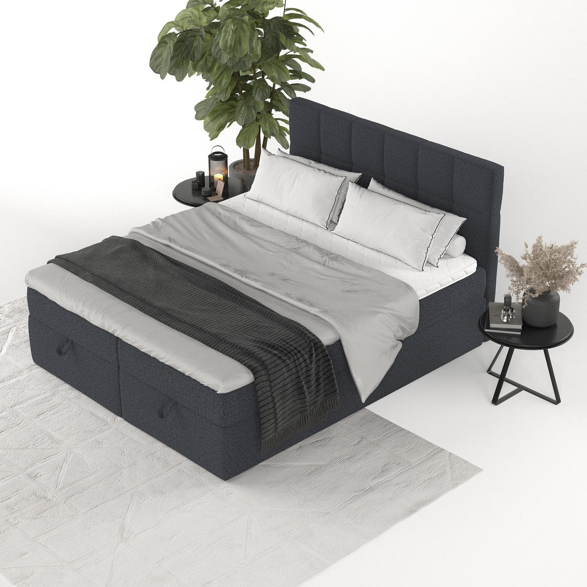 BOXBETT Savio 160/200 cm Anthrazit im Riva Stoff - Anthrazit/Schwarz, Holz/Holzwerkstoff (160/200cm) - AltaBeds