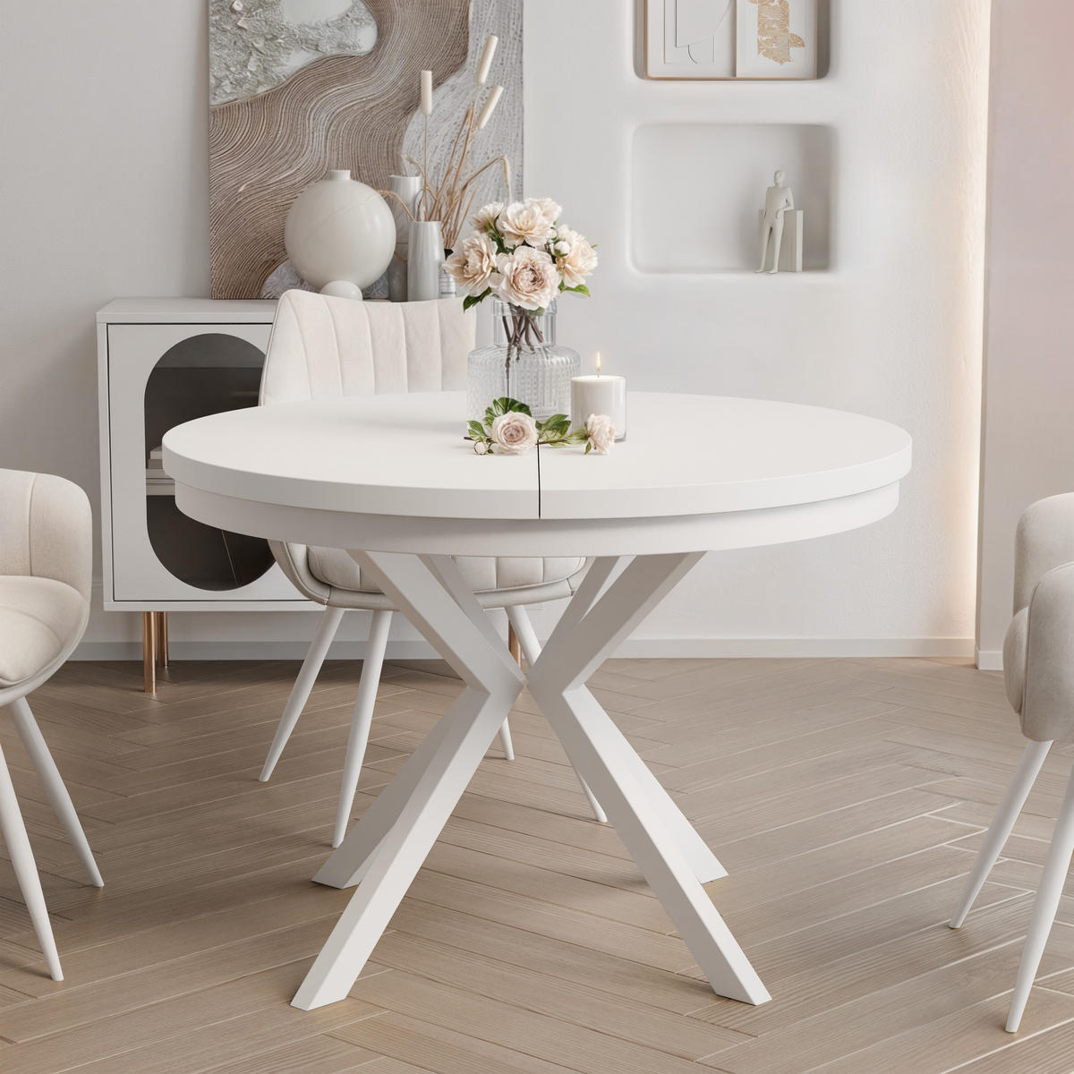 AUSZIEHTISCH MILTON 100-176/76 cm mit Metallgestell, Weiß / Arktisweiß - Weiß, Holzwerkstoff/Metall (100/100/76cm) - Idohome
