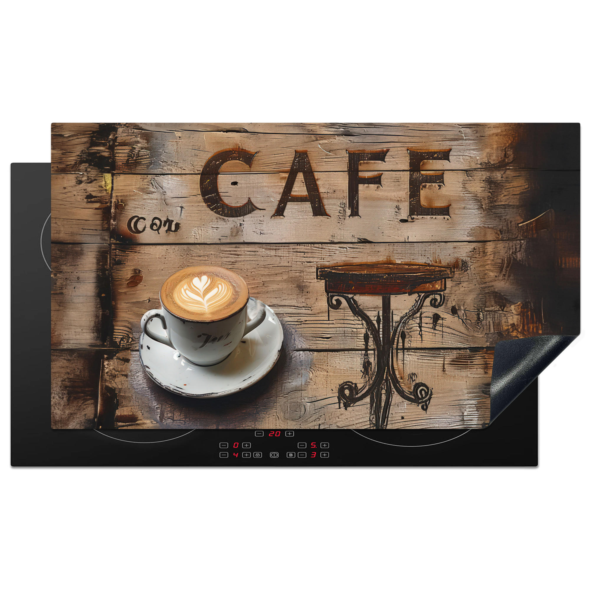 HERDABDECKPLATTE Cafe - Holz - Kaffee - Regale 89x51 cm - Schwarz, Kunststoff (89.6/0.2/51.6cm) - MuchoWow