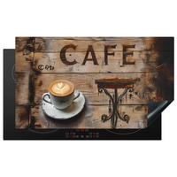 HERDABDECKPLATTE Cafe - Holz - Kaffee - Regale 89x51 cm - Schwarz, Kunststoff (89.6/0.2/51.6cm) - MuchoWow