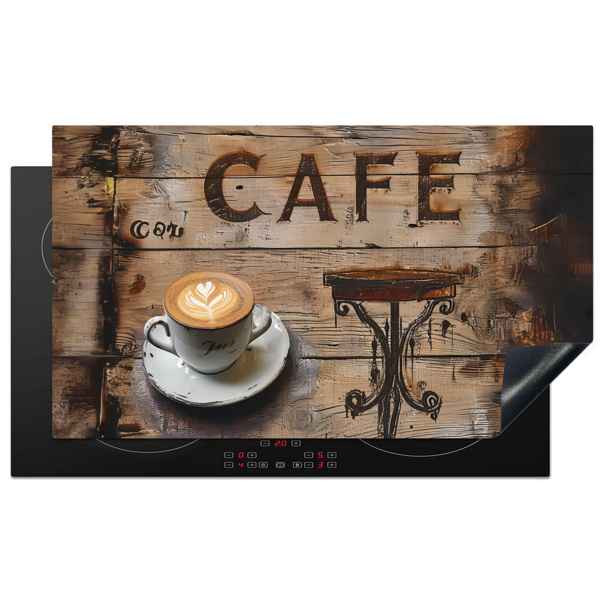 HERDABDECKPLATTE Cafe - Holz - Kaffee - Regale 89x51 cm - Schwarz, Kunststoff (89.6/0.2/51.6cm) - MuchoWow