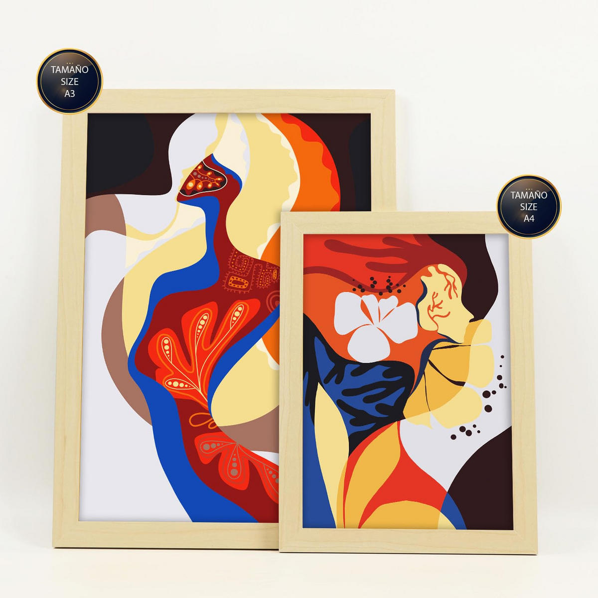 POSTER Set Mit 6 Begeisterte Meisterschaft In Weibliche Zusammenfassung Ästhetische Dekorative Gemälde Für Ihr Zuhause A3 & A4 Rahmen Aus Hellem Holz - Beige, Papier (29/3cm) - Nacnic