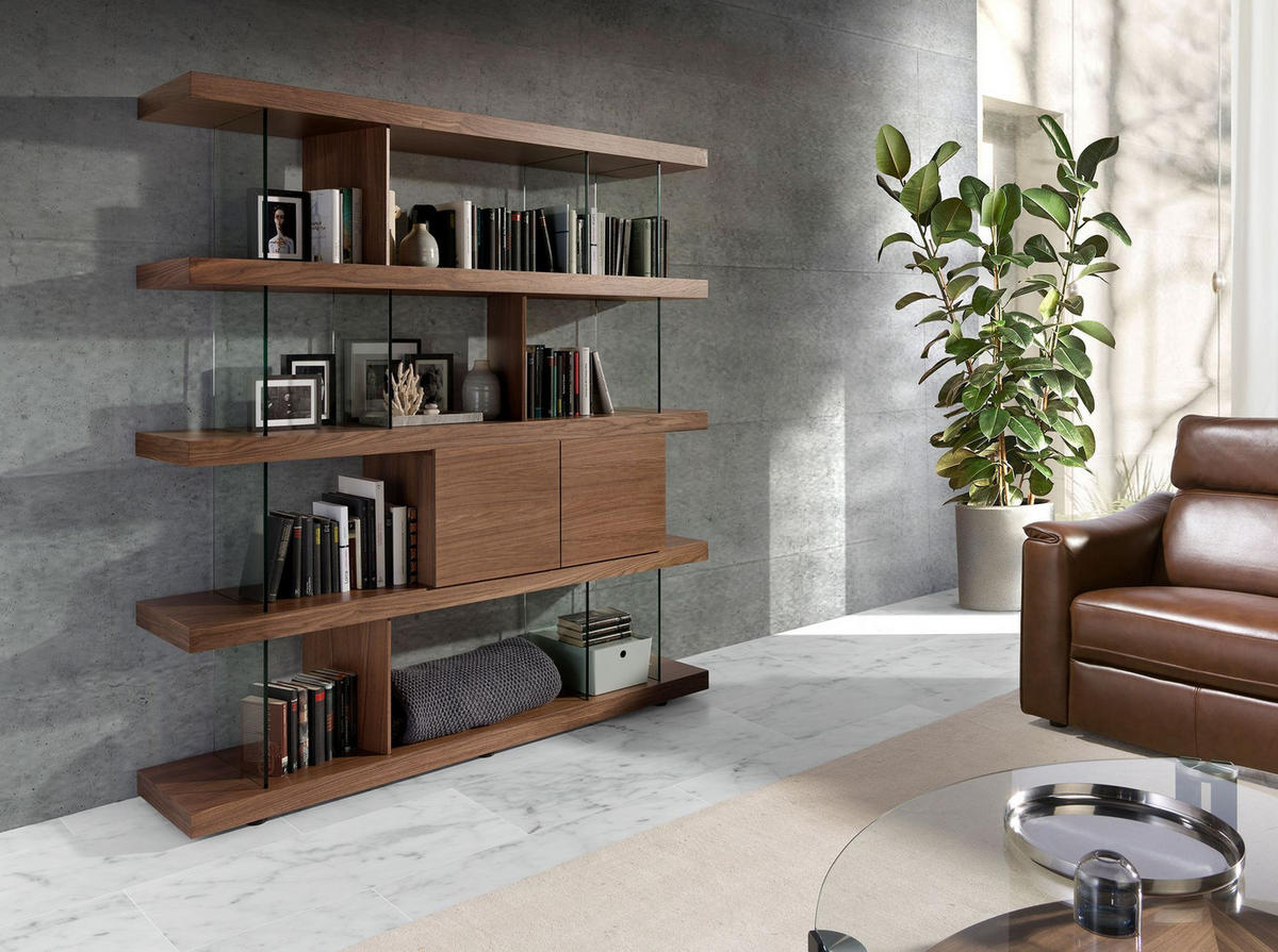 REGAL Regal aus Nussbaum und Glas 180/38/190 cm - Transparent/Walnussfarben, Glas/Holz (180/190/38cm) - ANGEL CERDA