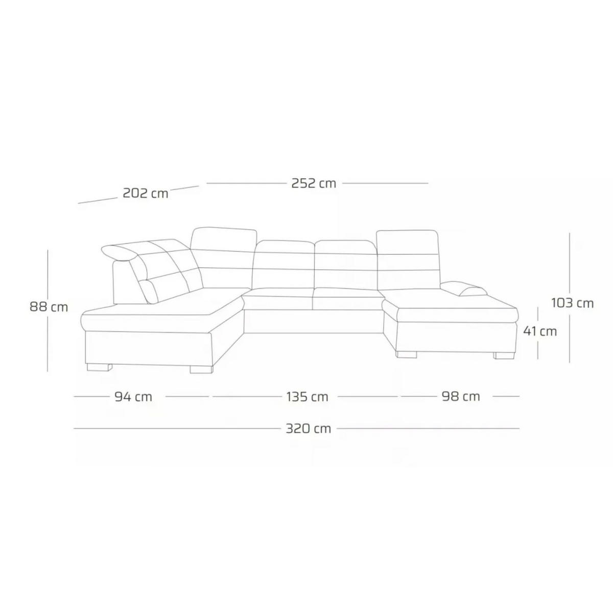ECKSOFA U-Form CLOUD U Links mit Schlaffunktion 120x252 Velours Dunkelgrau - Dunkelgrau/Silberfarben, Holz/Kunststoff (320/103/202cm) - Muffo