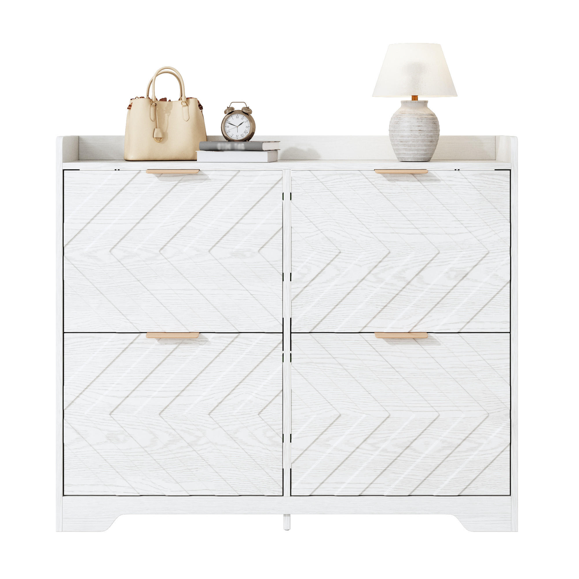 SCHUHSCHRANK 4 Klappen 3D Front mit Ablage - Weiß, Holz (105/90/24cm) - LEBENLANG