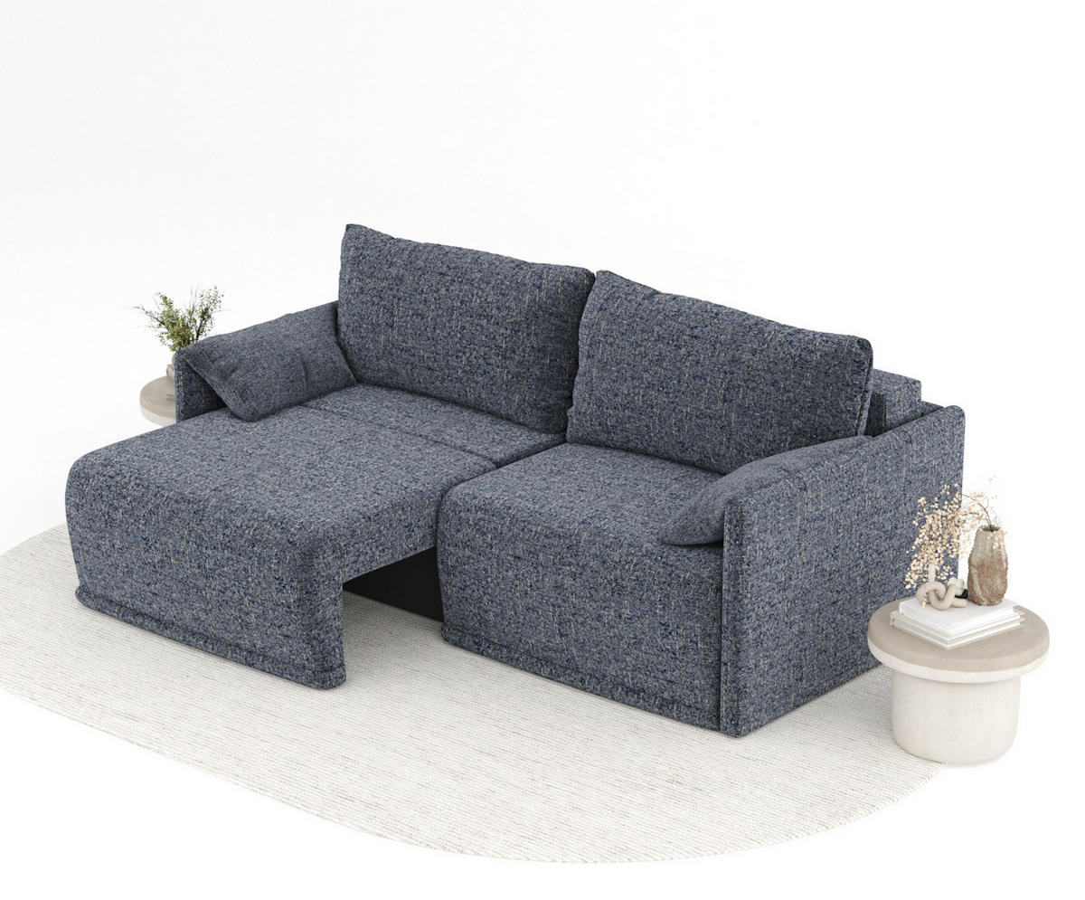 SCHLAFSOFA MIT ECKSOFA-FUNKTION Nappa Marineblau Webstoff - Schwarz/Dunkelblau, Holz/Holzwerkstoff (215/100/112cm) - Maison de Reve