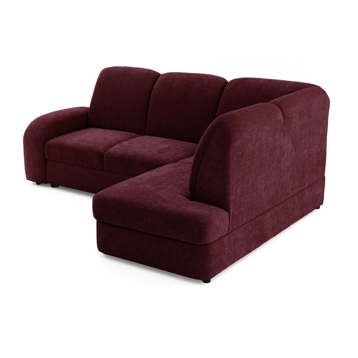 ECKSOFA VIBE L Rechts mit Schlaffunktion 129x205 Chenille Bordeaux - Bordeaux/Schwarz, Holz/Kunststoff (250/186cm) - Muffo