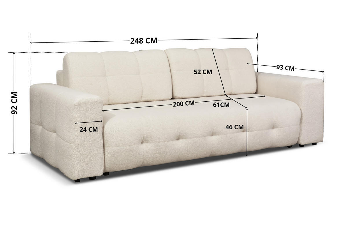 SCHLAFSOFA Avi Bouclé Creme - Bettkasten - 248x92x93 cm - Ecru, Holz/Holzwerkstoff (248/92/93cm) - Ravio