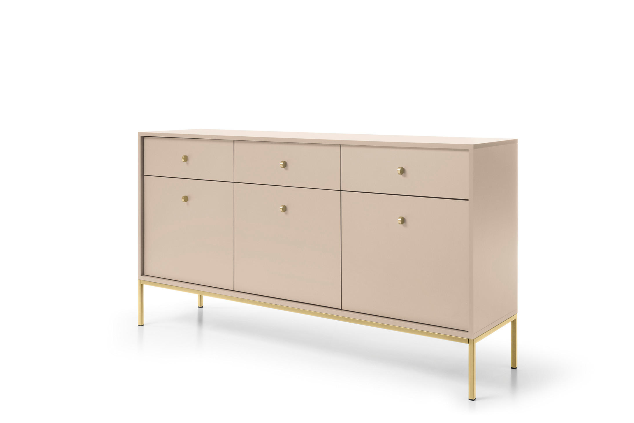 KOMMODE Molly Beige, Goldene Beine, Dreitürige mit Schubladen - Beige/Goldfarben, Holzwerkstoff/Metall (154/83/39cm) - Bettso