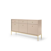 KOMMODE Molly Beige, Goldene Beine, Dreitürige mit Schubladen - Beige/Goldfarben, Holzwerkstoff/Metall (154/83/39cm) - Bettso