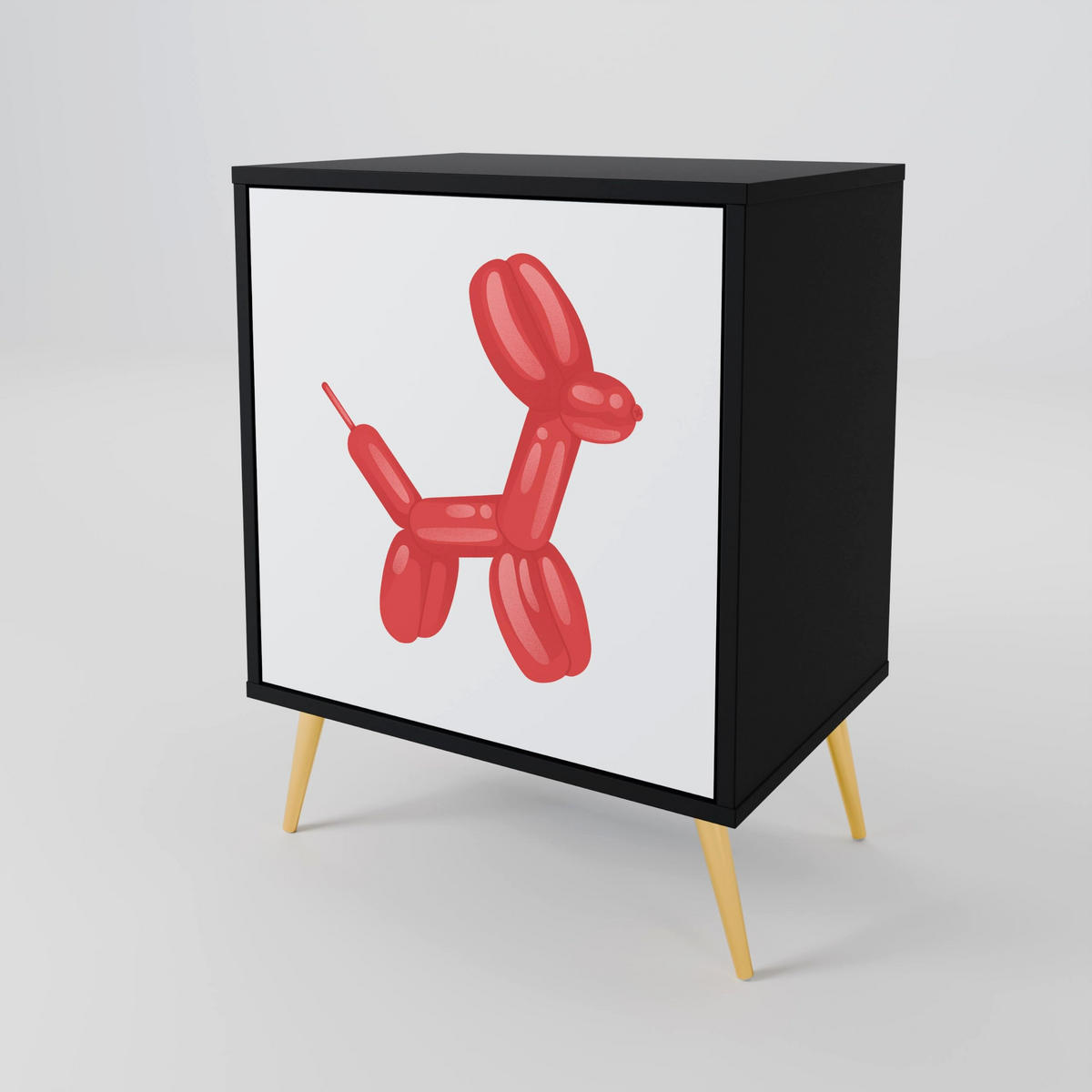 SIDEBOARD CHILDHOOD MEMORY, Schwarz, 57,5x42x70,5 cm, Schwarze Metall-Sternfüße - Multicolor/Schwarz, Holzwerkstoff/Metall (57.5/70.5/42cm) - SpaceRebels