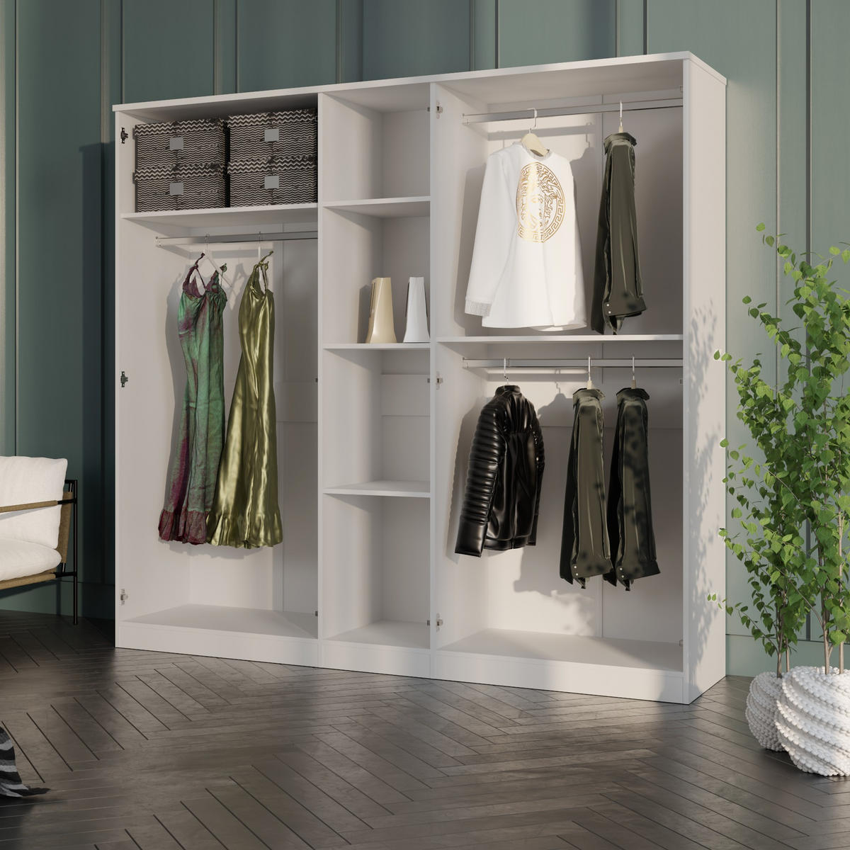 DREHTÜRENSCHRANK mit Spiegel Monza 5D 200 Weiß - Weiß/Grau, Holzwerkstoff/Metall (200/200/60cm) - mzm24