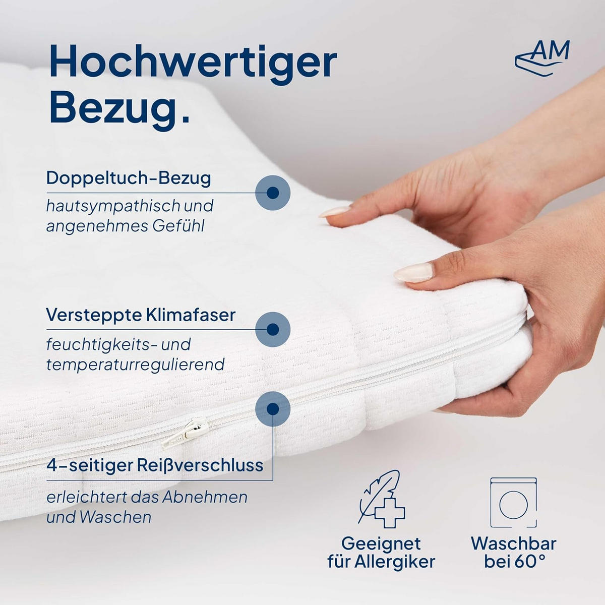 GELSCHAUM TOPPER 100/200 cm - 6cm Höhe & Toledo Bezug - Weiß, Textil (100/200cm) - AM Qualitätsmatratzen