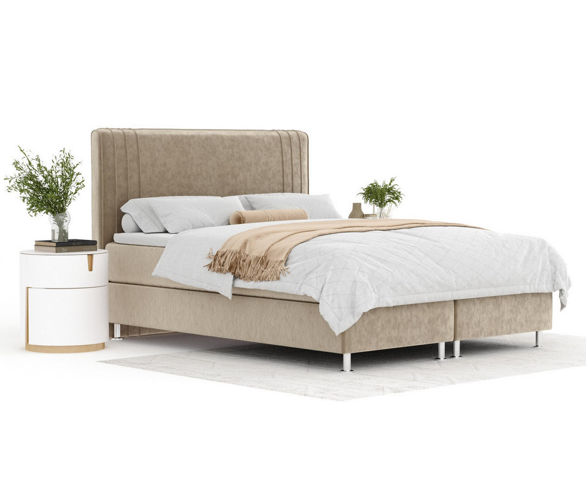 BOXSPRINGBETT Casone Beige 140/200 cm mit Latex-Topper - Beige/Silberfarben, Holz/Holzwerkstoff (140/200cm) - Maison de Reve