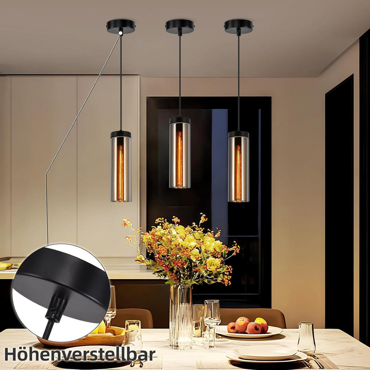 KRONLEUCHTER Morgenar 10.0/10.0/158.0 cm - Schwarz, Glas (158/10/10cm) - ZMH