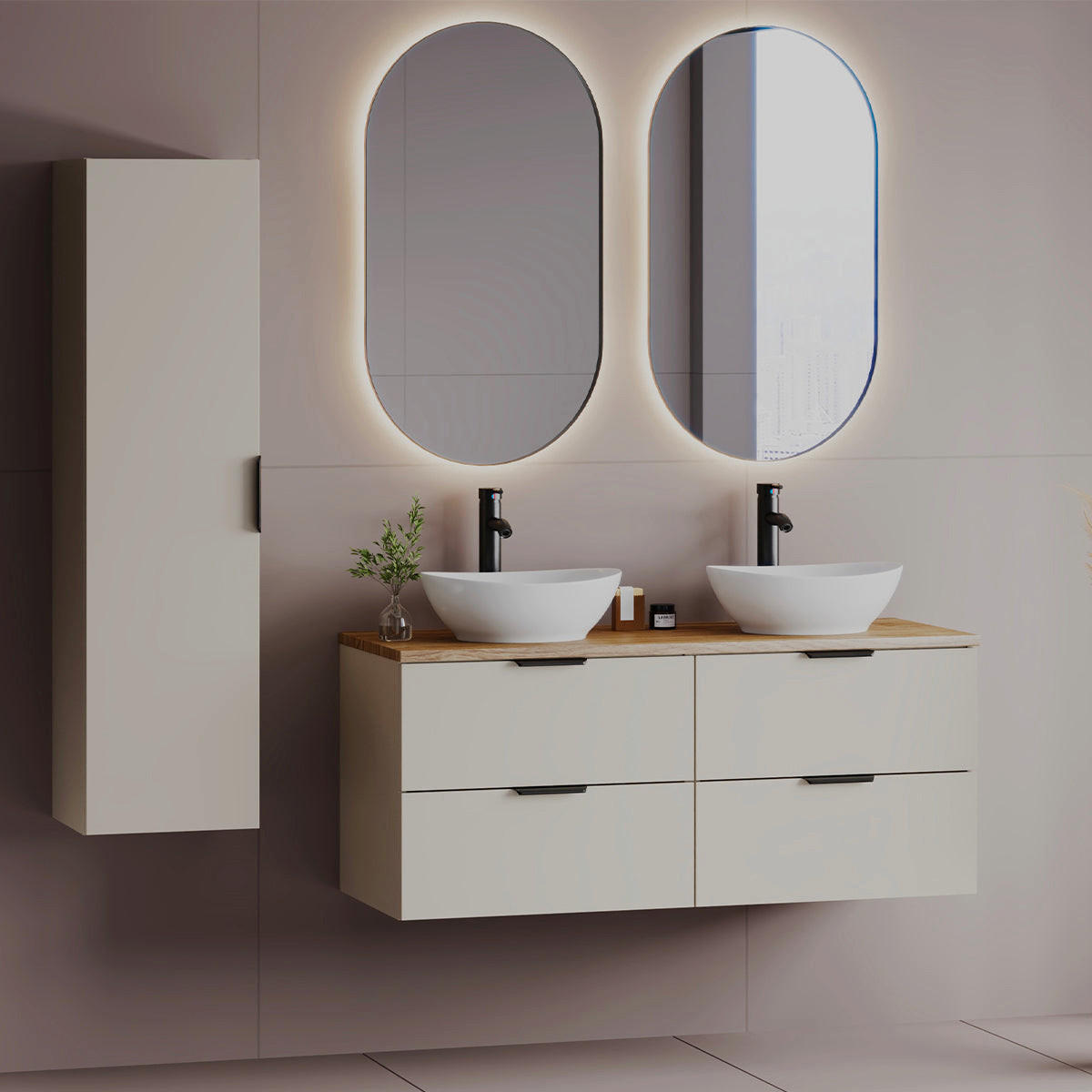 BADMÖBEL 120.6cm Astrid 2er-Set Kaschmir und Holz - Beige, Holzwerkstoff (120.6/52.2/46.5cm) - Petits-meubles
