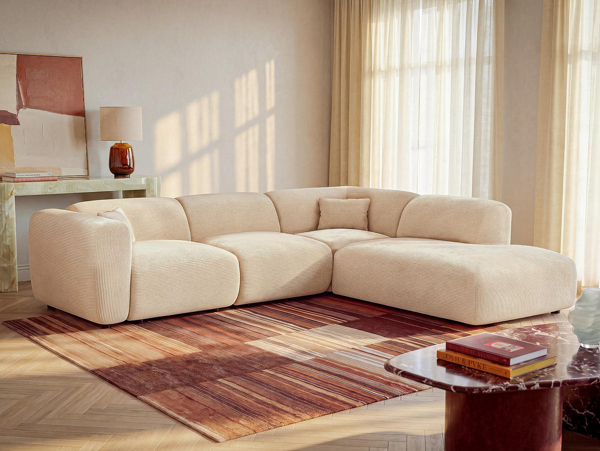 SOFA - 6 Personen - samt - beige Pogni - Beige, Kunststoff/Textil (269/221cm) - Vente-Unique