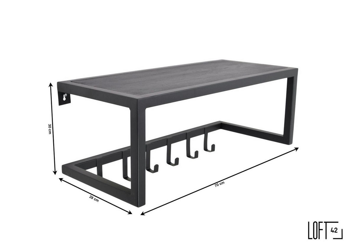KLEIDERABLAGE Woody Schwarz - Schwarz, Metall (70/22/30cm) - LOFT42
