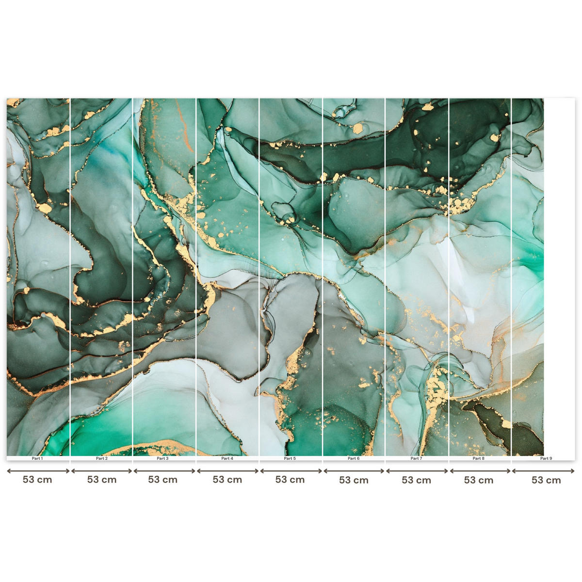 TAPETE - Gold - Marmor - Grün - Luxus - Marmoroptik - Grau - 450x300 cm - Grün, Papier (450/300cm) - OnlyWow
