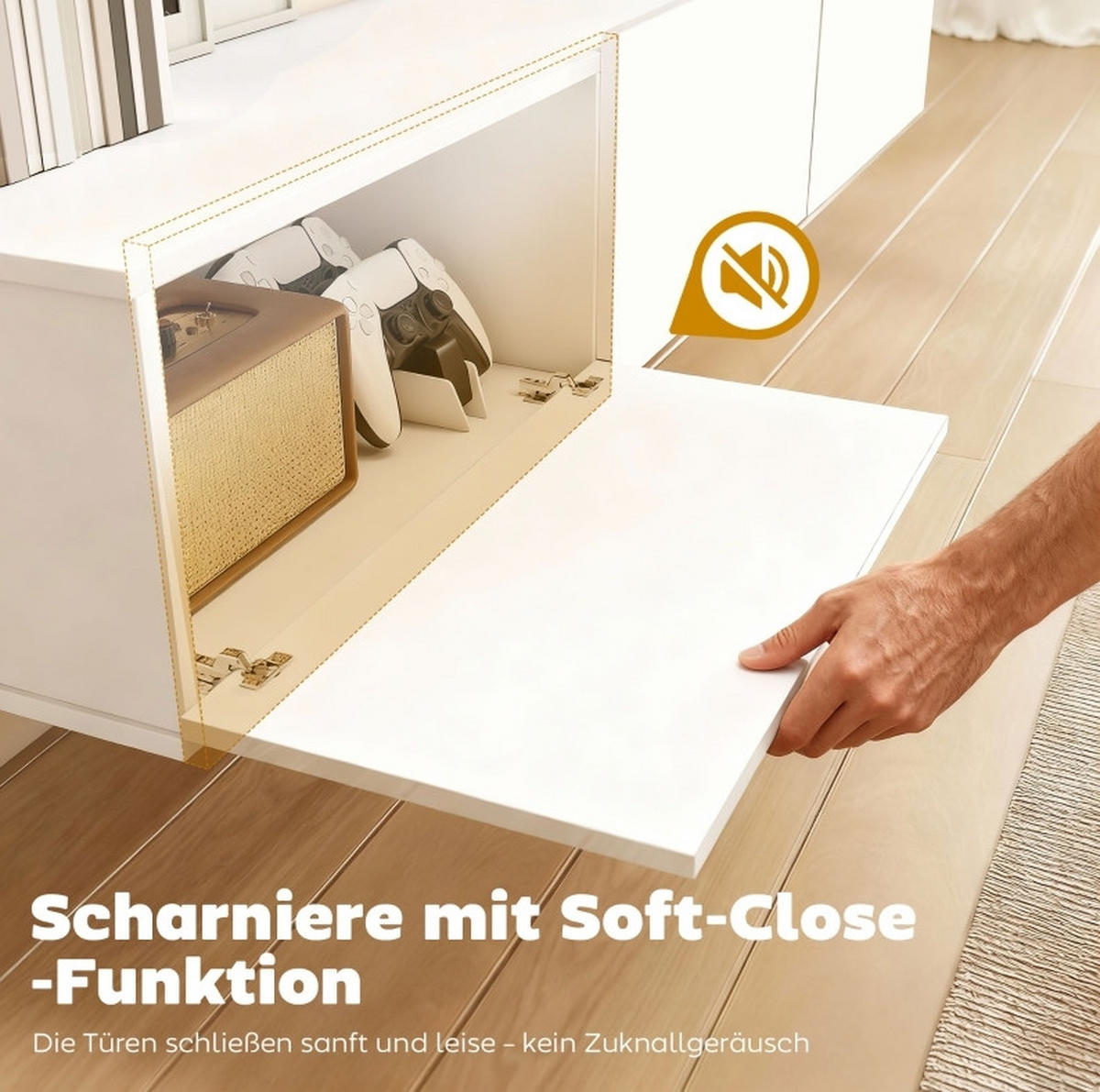 TV-LOWBOARD aus Holz 180x32x30 cm cm Weiß zur Wandmontage mit 3 Klappen und Soft-Close - Weiß, Holzwerkstoff (180/29.8/31.5cm) - Modfu