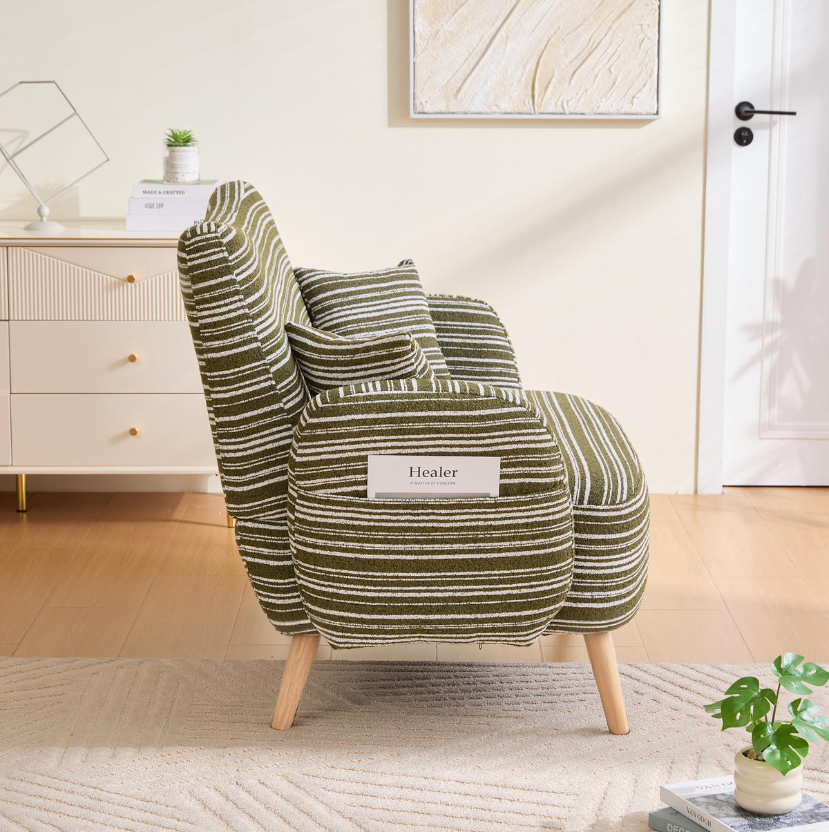 2-SITZER-SOFA aus Bouclé 121x81,5x87 cm in Olivgrün mit Seitentaschen - Grün, Textil (81.5/87/121cm) - Modfu