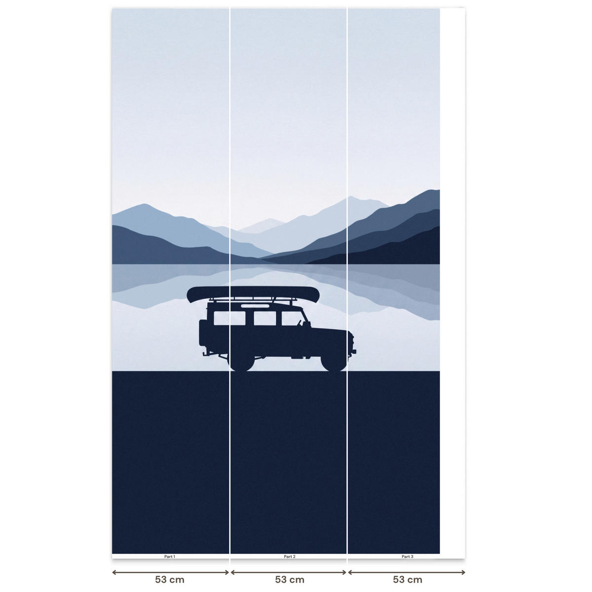 KINDERTAPETE - Auto - See - Berge - Blau - 140x240 cm - Blaugrau, Papier (140/240cm) - OnlyWow