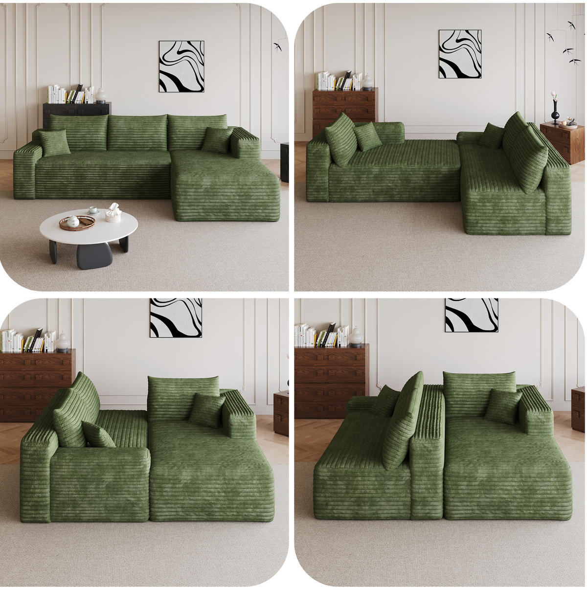 ECKSOFA 241 cm aus Stoff mit Cordbezug und Chaise Lounge Grün - Grün, Textil (151/241cm) - Modenvie