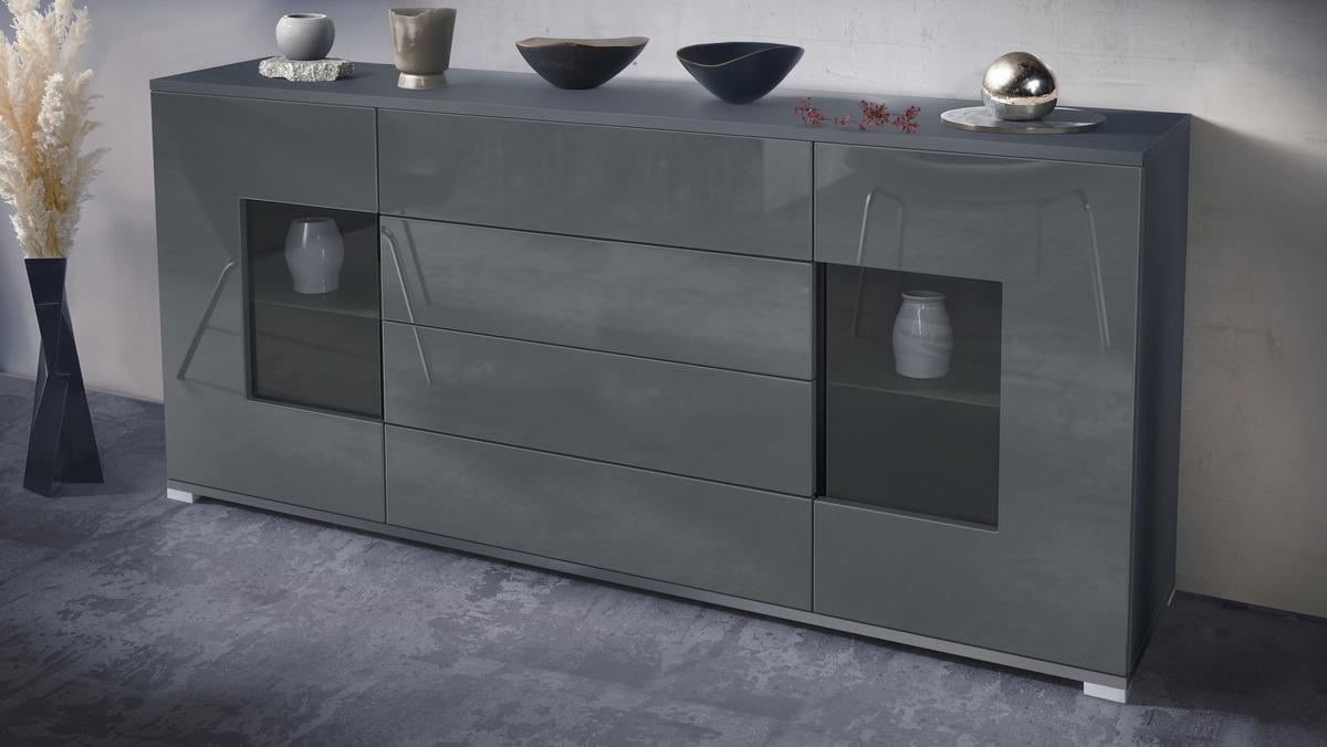 SIDEBOARD Grömitz Grau Hochglanz - Grau, Holzwerkstoff (166.5/75.5/35cm) - Vladon