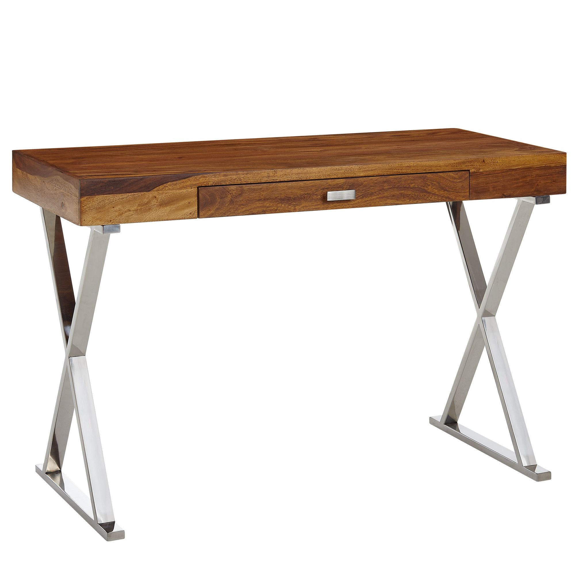 SCHREIBTISCH Massivholz X-Gestell Schublade, Silber 120x55x78 cm - Silberfarben, Holz/Metall (55/120/78cm) - KADIMA DESIGN