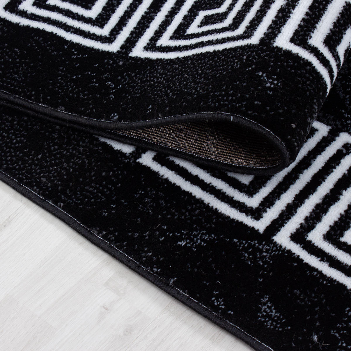 TEPPICH Kurzflor Mäander-Muster Polypropylen Wohnzimmer Schwarz Läufer 80x150 - Schwarz, Textil (80/150cm) - KADIMA DESIGN